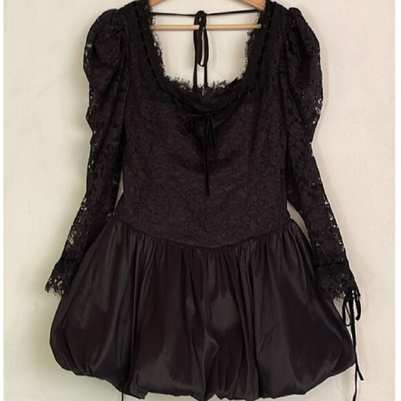 NWT FOR LOVE AND LEMONS WAVERLY BLACK LACE MINI DRESS SIZE L - Picture 4 of 9